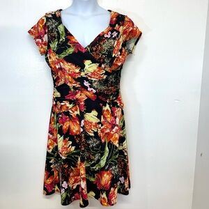 B Slim NY Collection  Dress Large  Black Pink Floral Compression‎ Lining Stretch